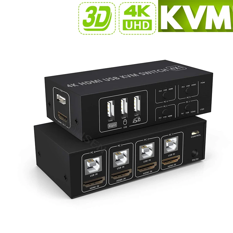 

Квм-Консоль 4K HDMI с 4 портами, HDMI USB квм-консоль с поддержкой макс. 4K 60 Гц, USB KVM-консоль с поддержкой быстрой USB-клавиатуры и мыши