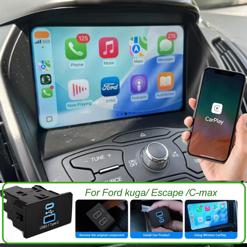 Фото Беспроводной USB-хаб Carplay для Ford & Lincoln MKZ F150 Mustang Ranger Transit Bronco Mondeo Kuga Escape C-Max Sync3.4 Android Auto №4