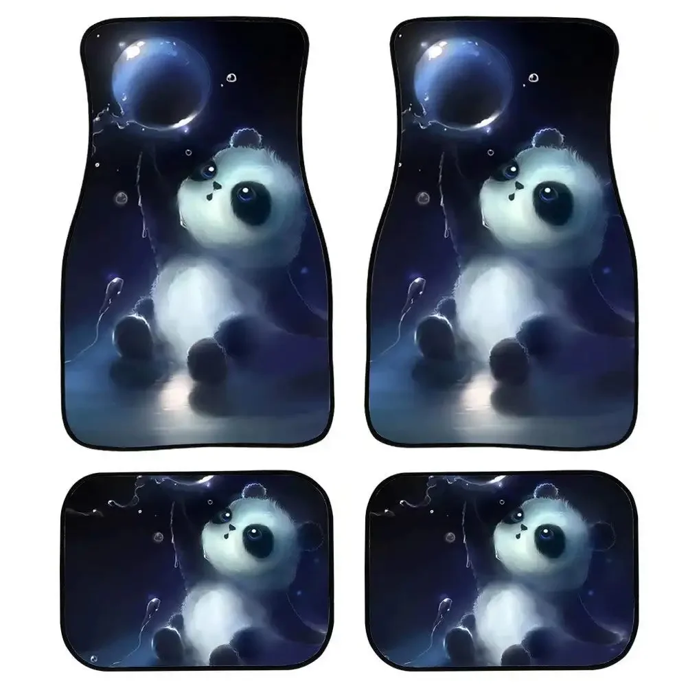 

Автомобильные коврики с милым рисунком панды, универсальные автомобильные коврики для переднего и заднего пола, Резиновые Нескользящие коврики для автомобиля, полный комплект из 4 предметов
