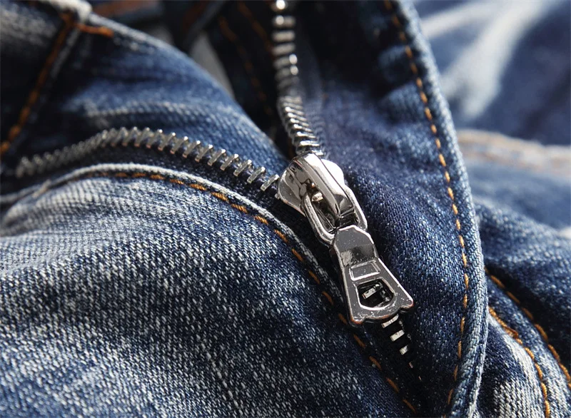 Mens Jeans Torn Patches Trendy Elastic Slim Fitting Leggings Versatile Pants for Men