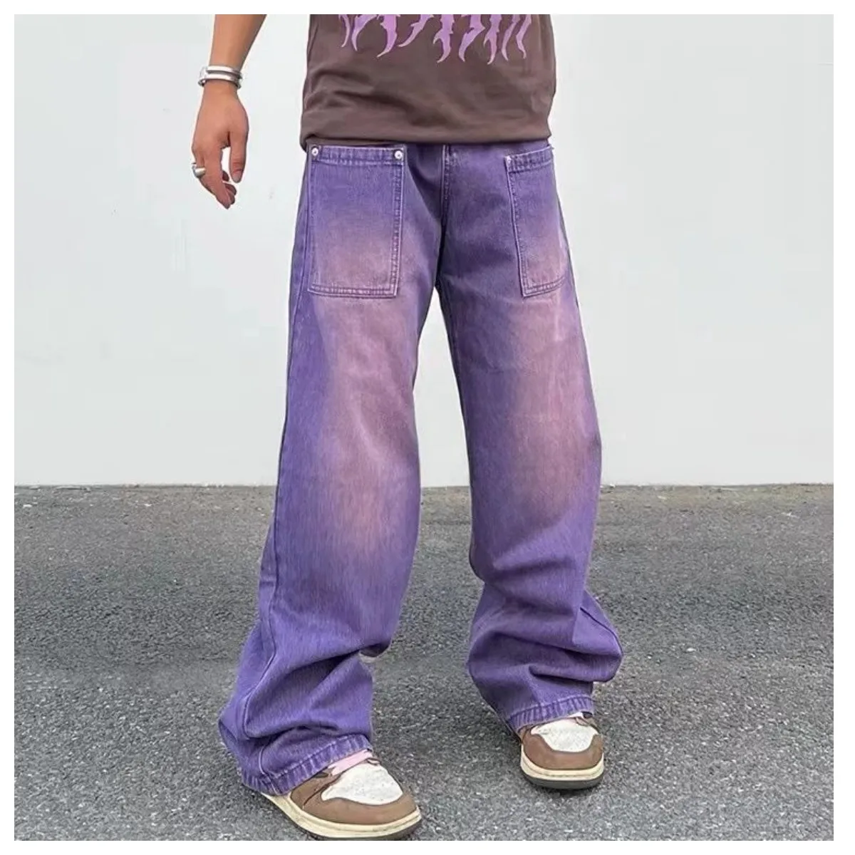 Jeans With Print Straight Baggy Punk Men's Fashion Harajuku Pants  Hip Hop Oversize Streetwear Y2k  Purple  Trendyol Hip Hop Man