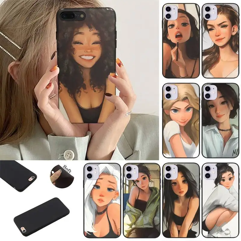 

Beautiful girl avatar hand drawn Phone Case for iPhone 13 11 12 Pro Max mini 7 8 6 Plus XR X XS se phone Cover