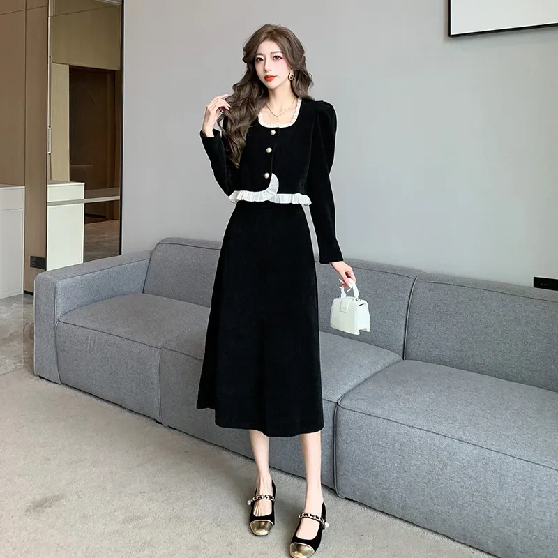 Новинка 2024 года осенне-зимний твидовый вельветовый костюм платье женский топ