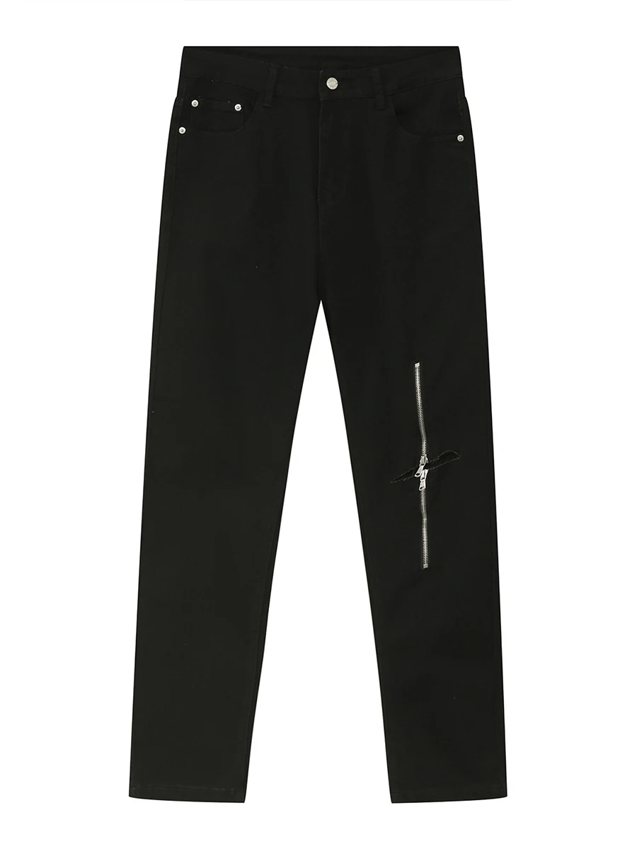 Four Seasons Men's Jeans Korean Knee Ripped Zipper Slim Solid Designer Jeans Fashion Streetwear Men's ins Hot Sale pants men