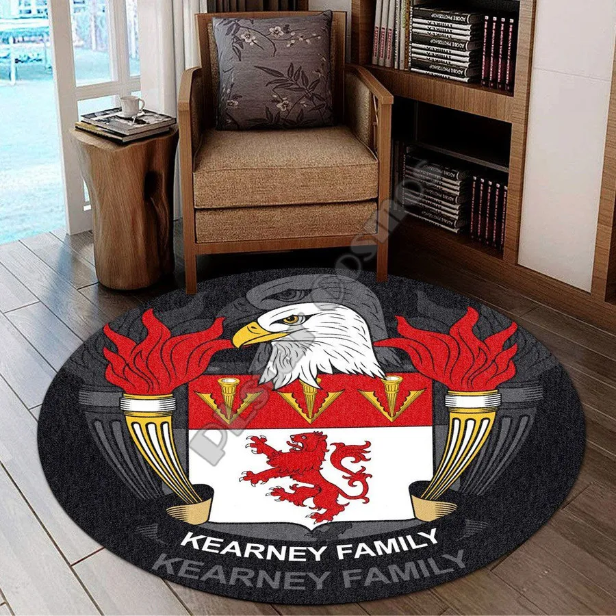 

Kearney USA Carpet - Premium Round Rug - American Family Crest 3D printed Non-slip Mat Dining Living Room Soft Bedroom Carpet