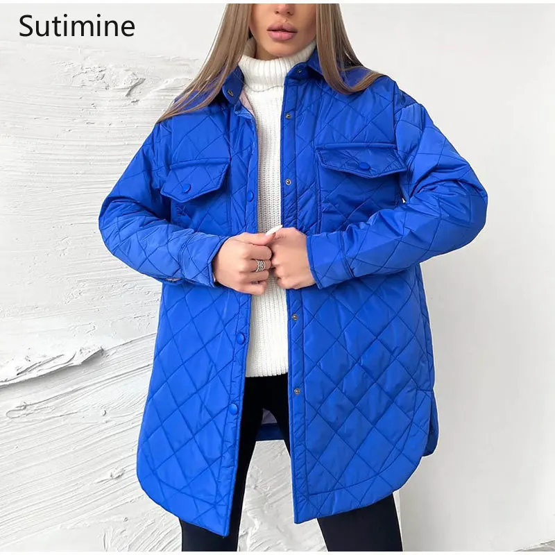 Winter Coat Women Casual Lace-up Wide-waisted Lapel Loose Warm Diamond Heavy Cotton Padded Jacket Pockets Winter Clothes Women
