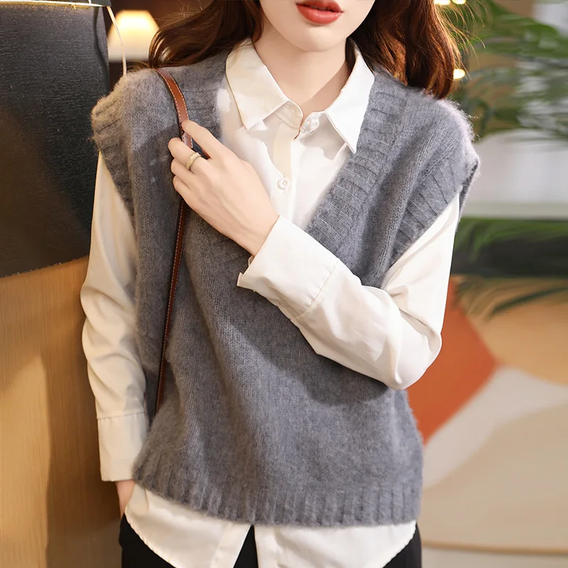 Шерстяной жилет без рукавов осенне-зимний новый женский большой бандажный