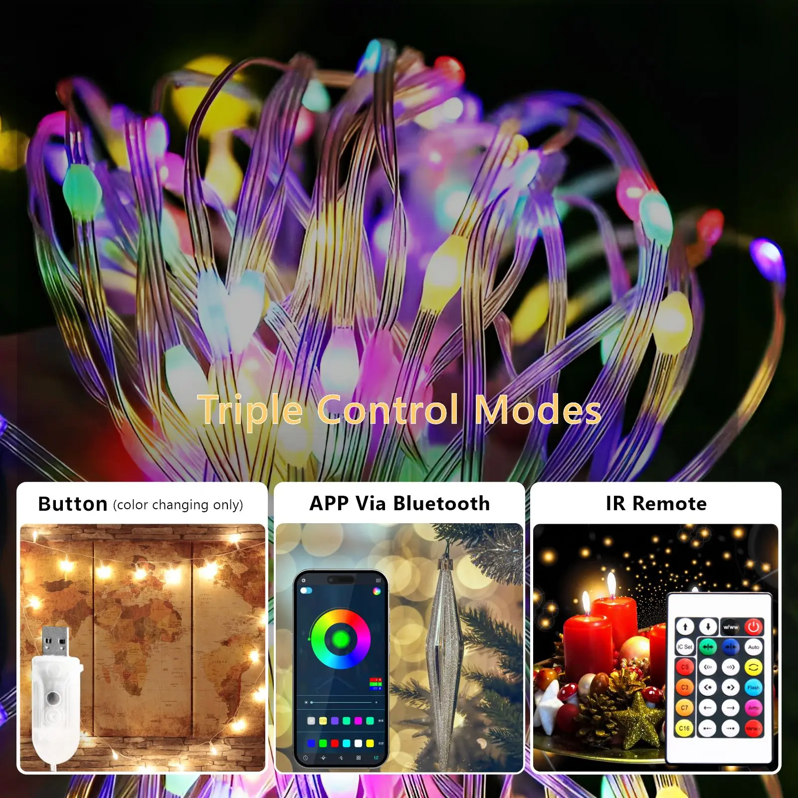 USB светодиодные ленты Bluetooth APP Control RGB Изменение цвета умные гирлянды с ИК-пультом