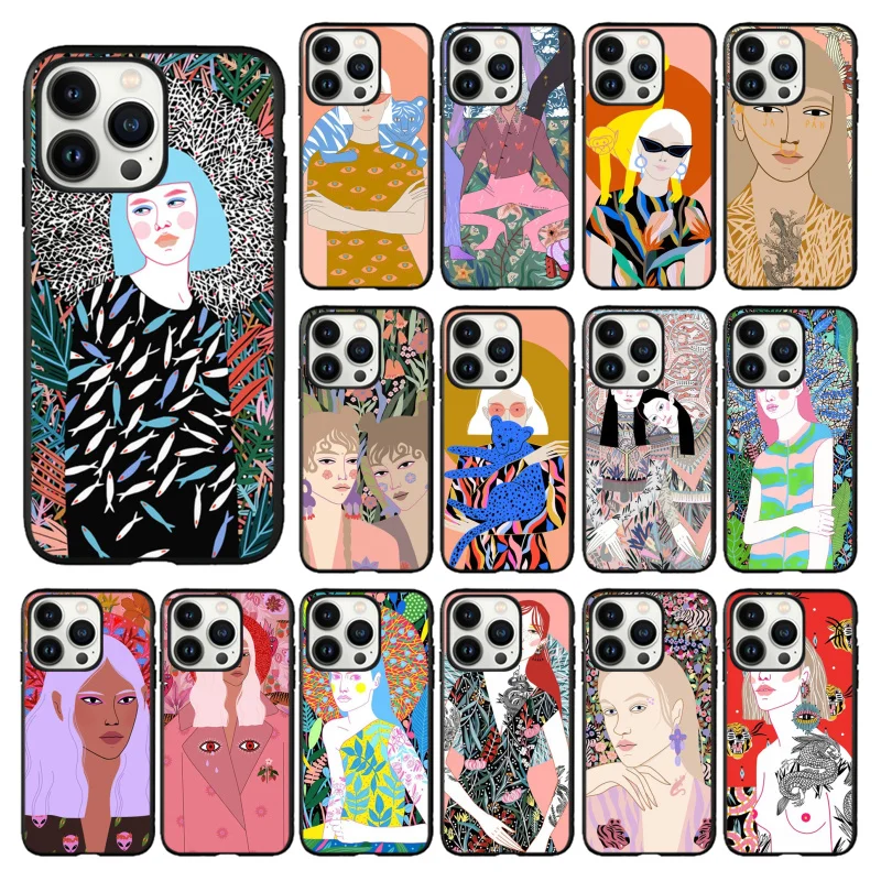 

Women Flowers Russian illustration Funda Cell phone case For iphone 14 13 12 11 Pro Max XS XR X 8 7 Plus SE2 Mobile Phones Case