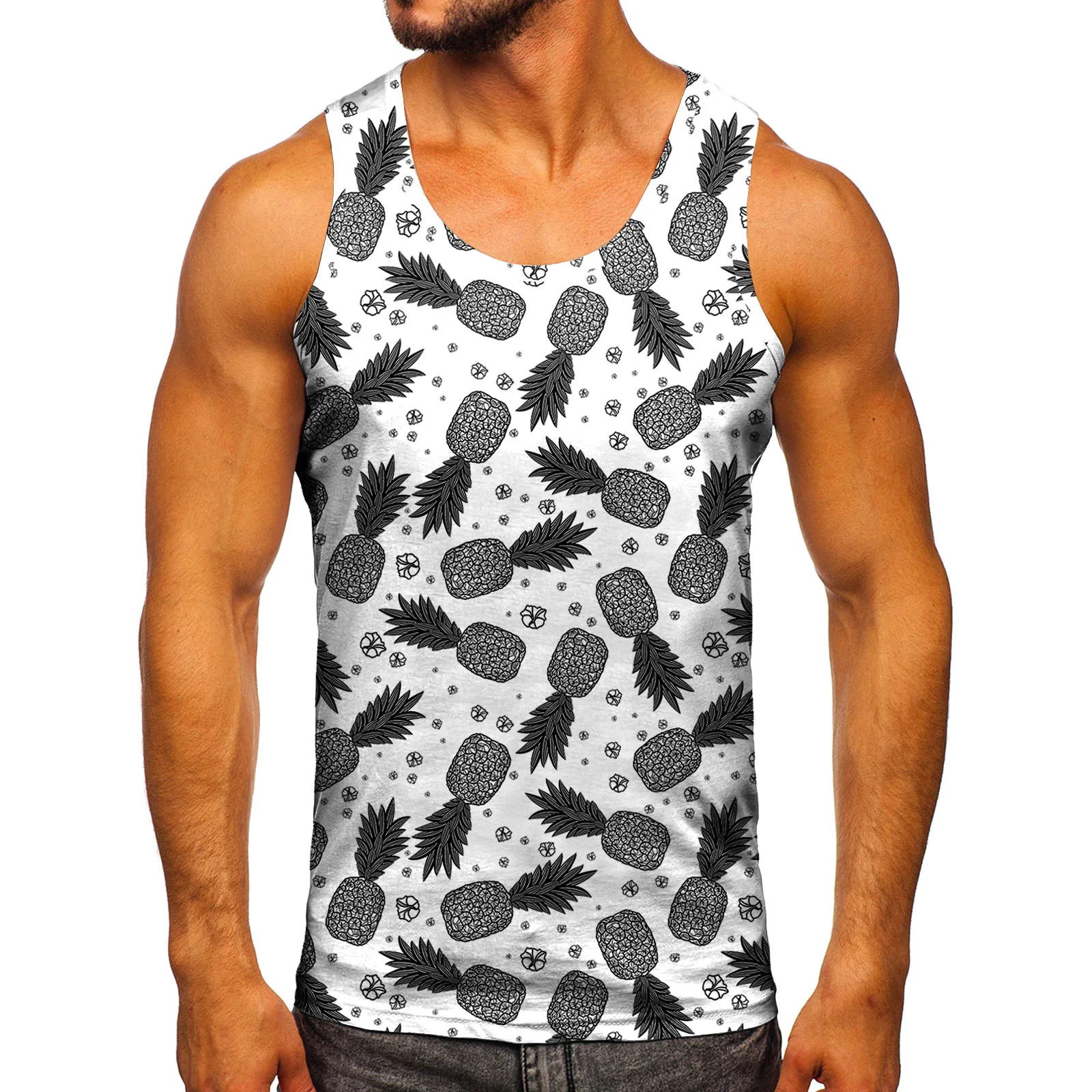 

Men Casual Spring Summer Sleeveless Printed O Neck Shirt Tank Tops Blouse Classic Fit Short