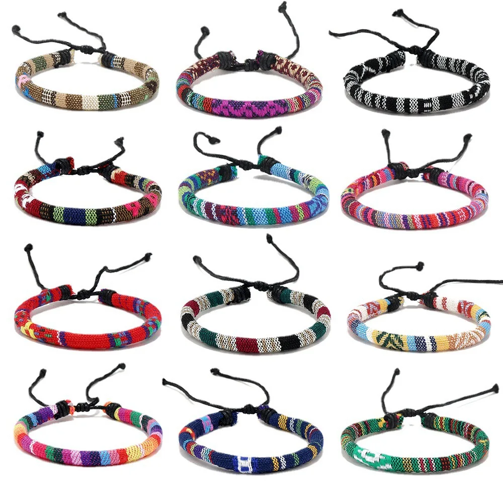 

12pcs/set Bohemian Braided Bracelets Ethnic Multicolor Adjustable Weave Bangle Bracelet BFF Friendship Jewelry Set Accessories