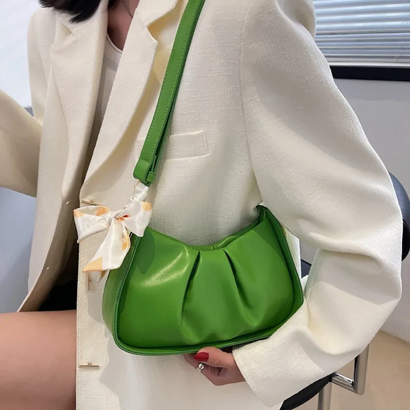

Small Pleated Shoulder Bags for Women Quality Leather Crossbody Bag New Silk Scarf Handbag Ladys 2022 Casual Trend Messenger Bag