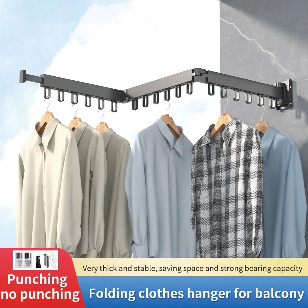 

Wall Folding Hanger Saving Mount Rack Laundry Cloth Drying Home Aluminum Clothes Space Indoor Outdoor Retractable Clothesline &