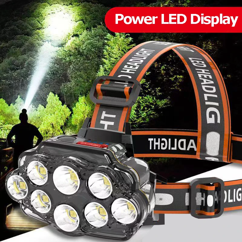 

8 лампочек, налобный фонарь, супер яркий телефон, тройная Водонепроницаемая перезаряжаемая портативная лампа, фонарь для рыбалки и кемпинга, фонарь