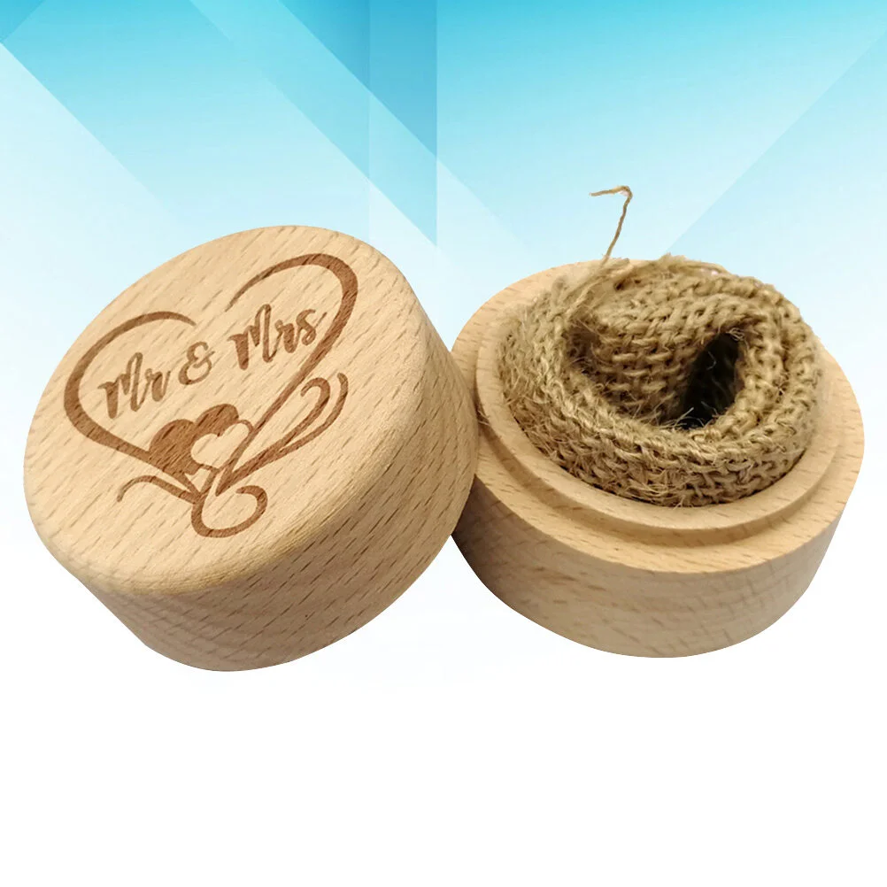 

Vintage Wooden Round Ring Box Wedding Engagement Rustic Ring Box Rings Holder (Mr Mrs Letters)