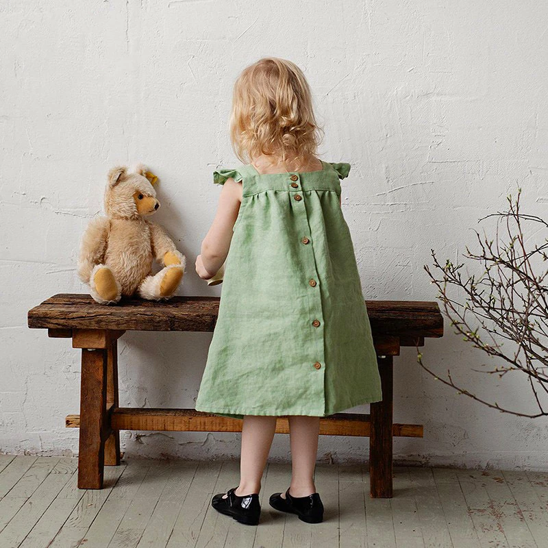 

Ins Toddler Girls Dress Summer Beach Skirt Linen Color Ruffles Dresses Boho Kids Clothing Fashion Baby Girl Casual Clothes 1-6y