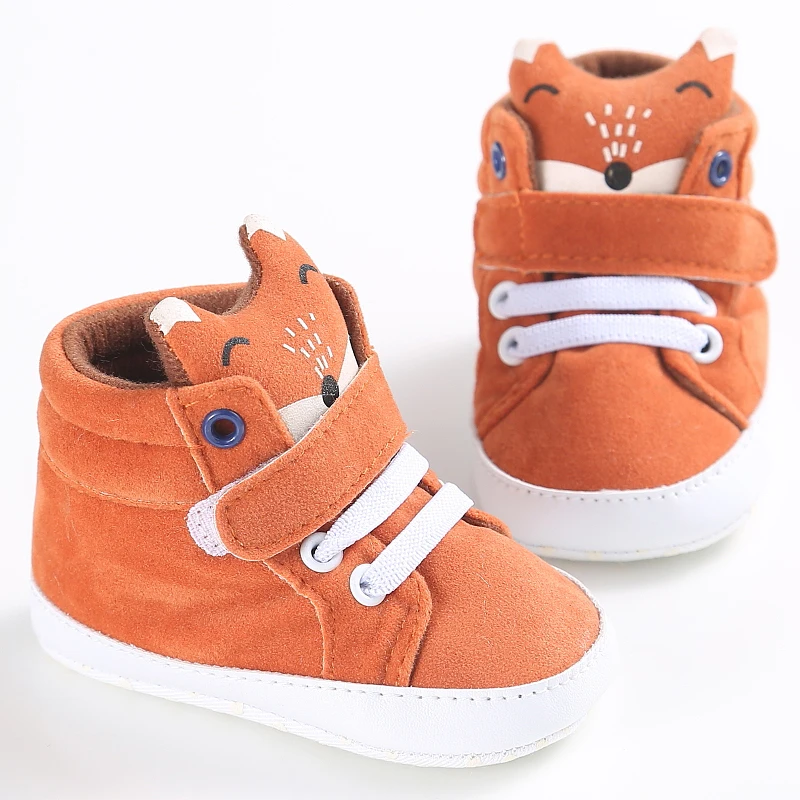 

Winter Baby Boy Girl Crib Shoes Cotton Kid Fox Head Lace First Walker Toddlers Canvas Sneaker Soft Sole Children's Footwear