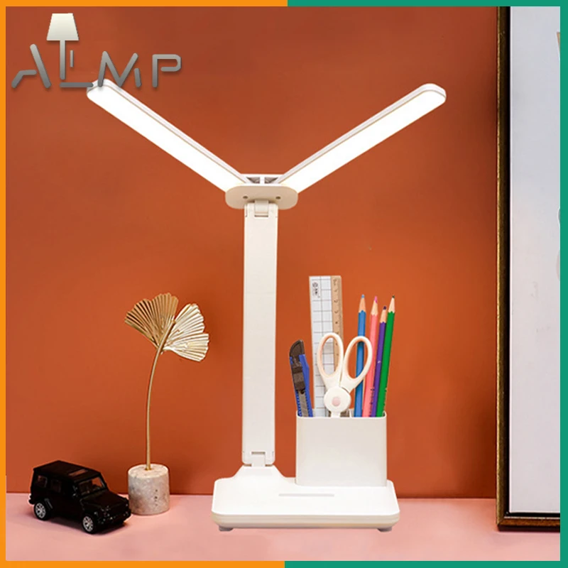 

Eye Protection Business Table Light Double Head Lamp Dimmable Touch Foldable Desk Lamps Bedside Reading Nordic USB Night Lights