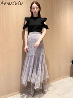 2022 summer new elegant temperament wind japanese womens gold thread full embroidered irregular skirt
