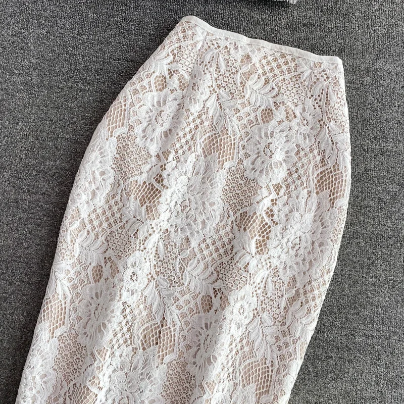 Комплекты полых юбок с кружевным крючком и цветочным принтом жилет-бретелька