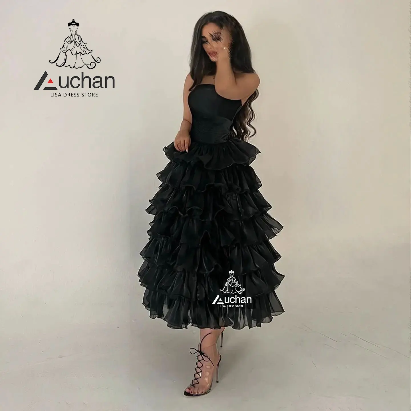 

Auchan Lisa Black Strapless Prom Dress Ankle Length Sleeveless Summer Elegant Evening Party New Dress Suit For Women 2023