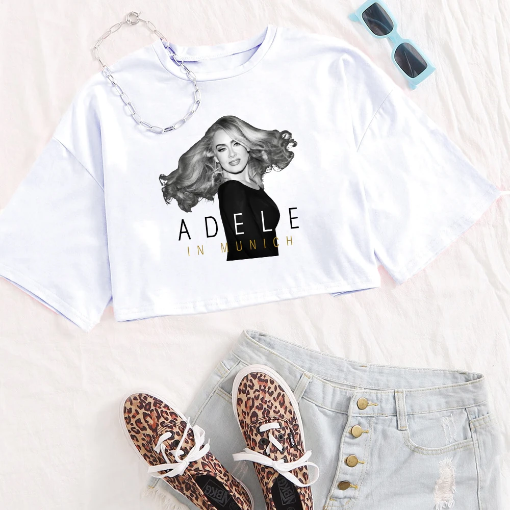 Adele In Munich Tour 2024 повседневные женские укороченные рубашки с круглым вырезом для
