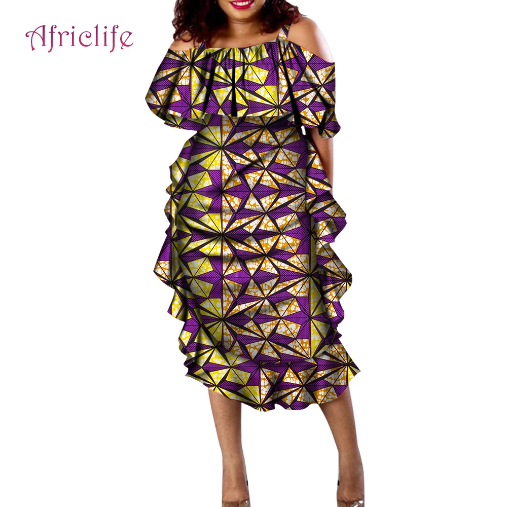 

Традиционное Африканское платье до середины икры для леди Дашики, модная женская одежда с оборками WY4330