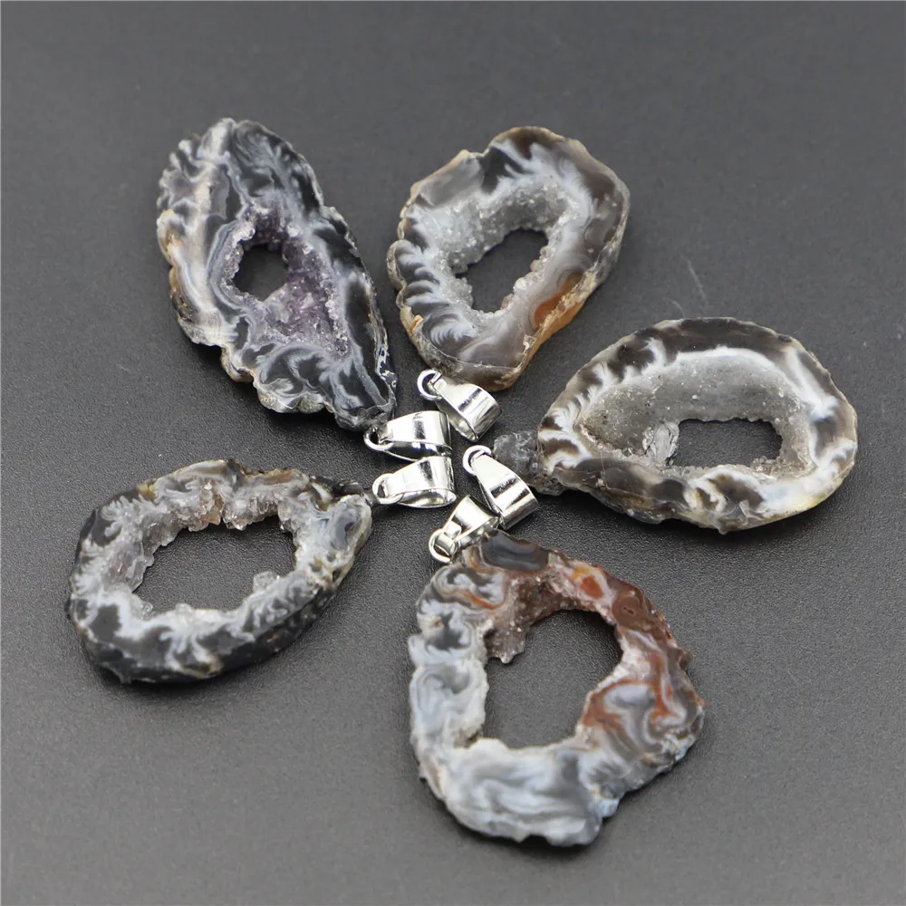 

Fashion Natural Stone Druzys Agates slice Irregular Shape Necklace Pendants Charms For Jewelry Making DIY Size 25-40mm 6PCS