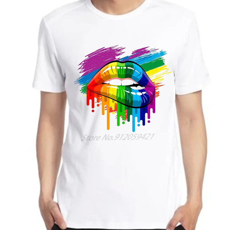 Rainbow Pride Lips Airy and breathable short sleeve t-shirts graphic t shirts oversized t shirt streetwear men's clothing
