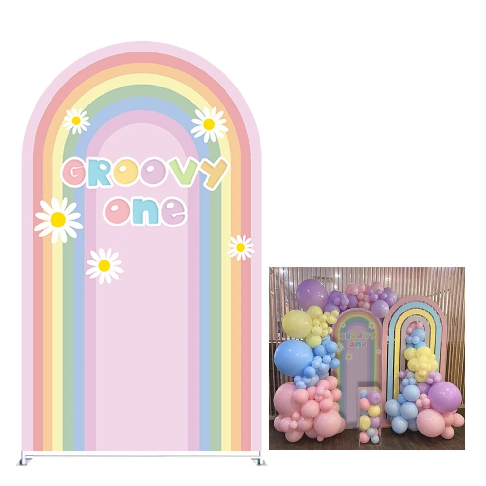 Радужный арочный фон для фотосъемки с цветами ромашки