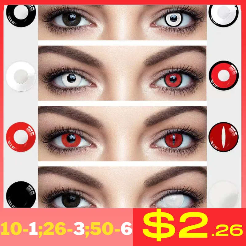UYAAI 2pcs Halloween Colorful Contact Lenses Anime Cosplay Eye Lenses multicolored lenses Lenses White Black Red Lenses