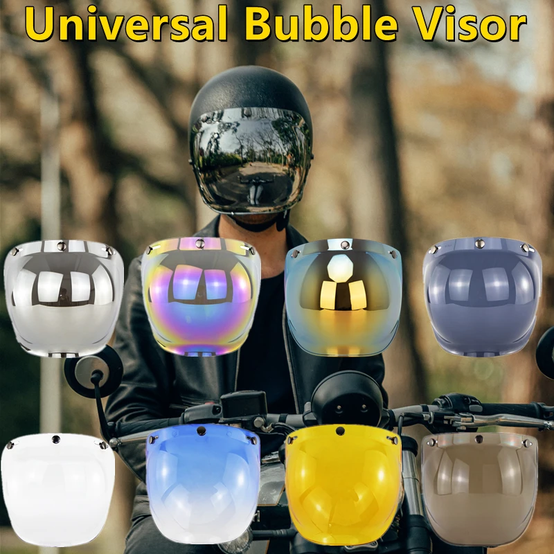 Motorcycle Helmet Bubble Visor Universal for 3 Buttons Helmets Uv Protection Capacete Shield High Strength Moto Bike Casco Parts