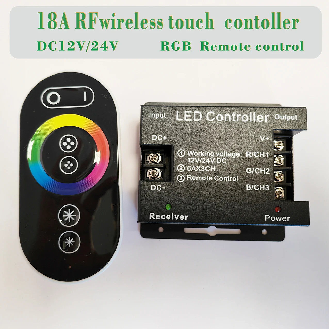 

DC12-24V 18A LED Strip Light RF Touch Remote Controller Dimmer For 5050 SMD COB RGB Strip Lights Colors and Brightness Control