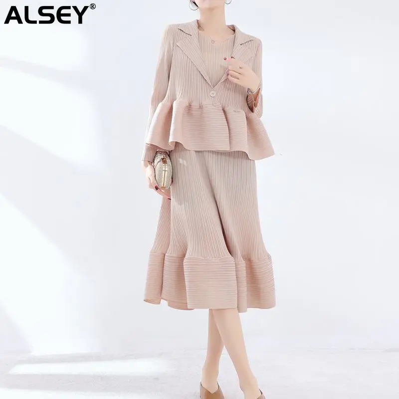 

Платье ALSEY Miyake женское Плиссированное, модное однотонное приталенное офисное, с оборками в виде лепестков хвоста, на лето