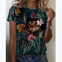 cute cat series summer 3dt shirt print t shirt loose fashion short sleeve round neck ladies top new style