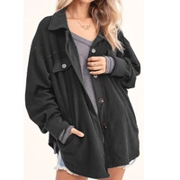 women autumn spring buttoned jacket polar fleece solid color casual tops single breasted warm casual female coats cardigian