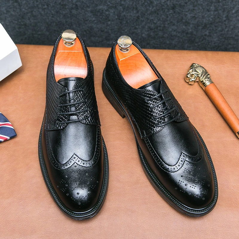 Мужские полуботинки в британском стиле броги с острым носком мужская деловая