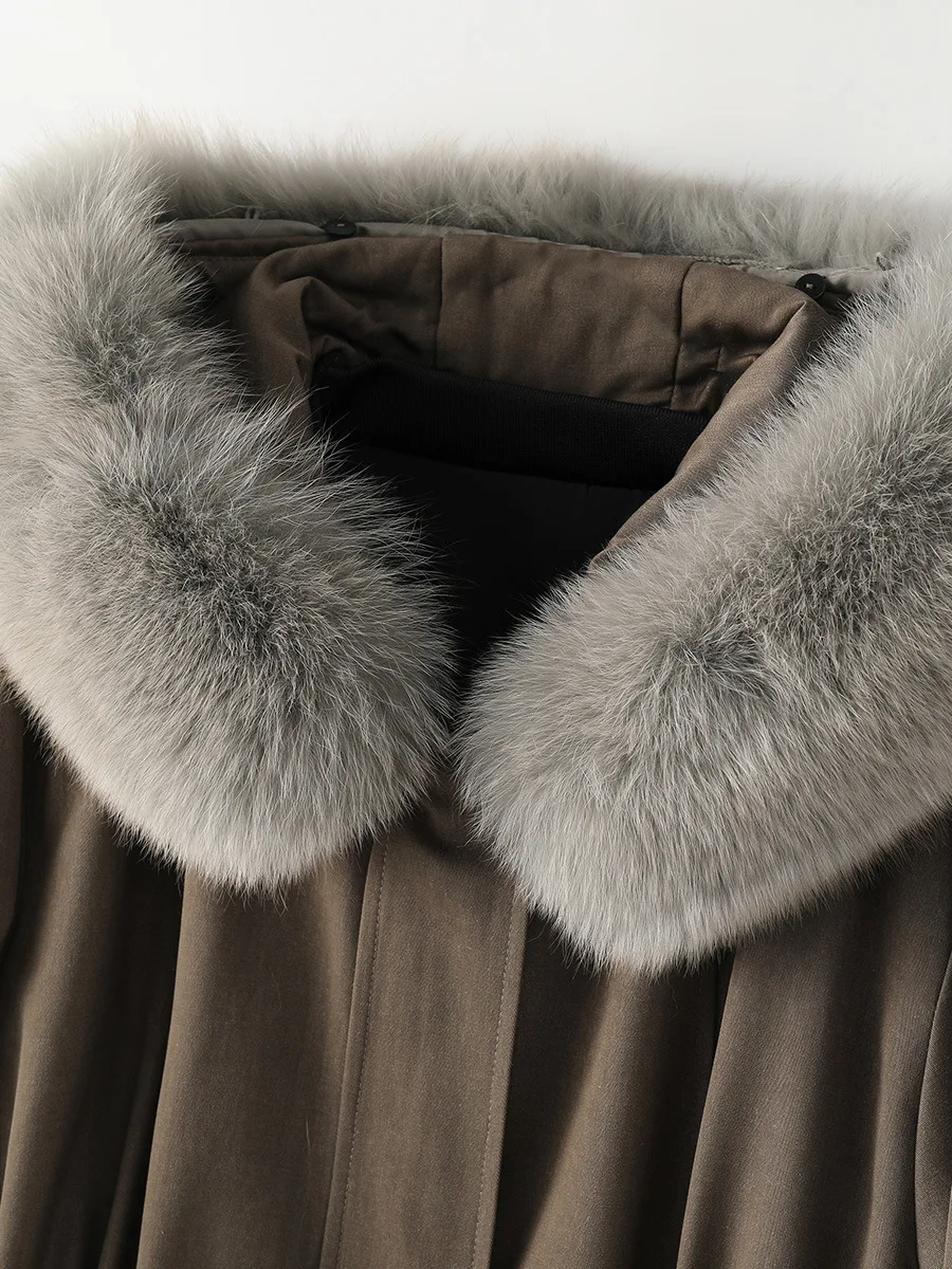 Parker Fox Fur Collar 2022 New Detachable Rabbit Fur Liner Fashion Hooded Winter Long Fur Coat for Women