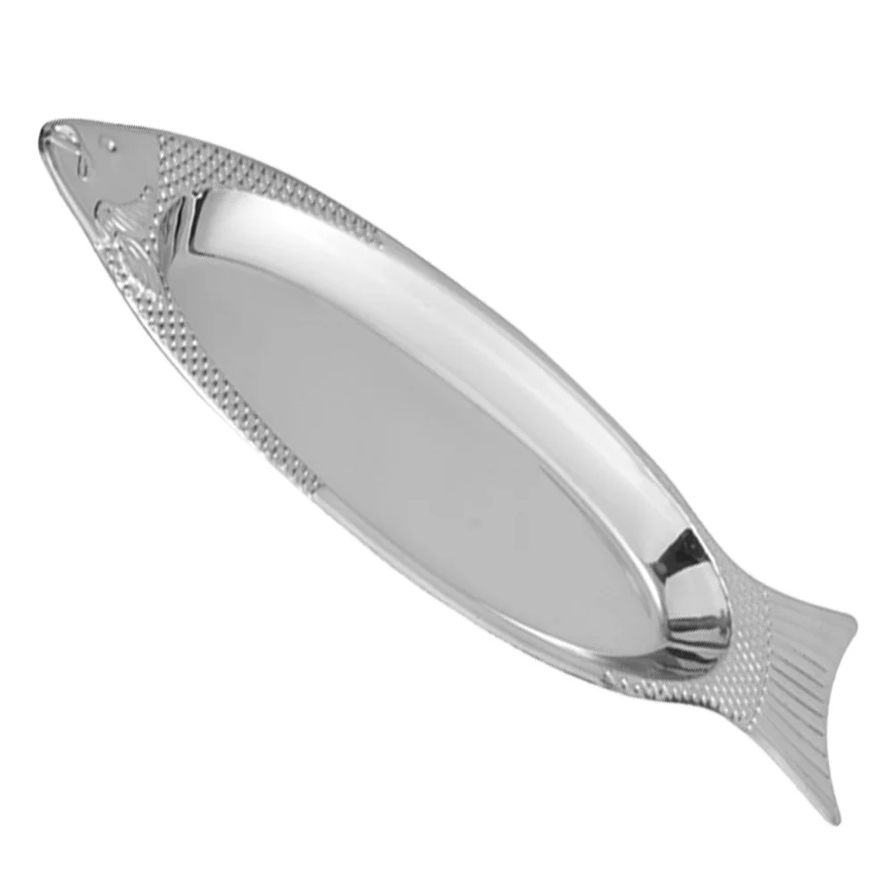 

Stainless Steel Dinner Plate Restaurant Serving Plate Oval Steaming Fish Plate Fish-shaped Snack Dessert Dish Kitchen Tray