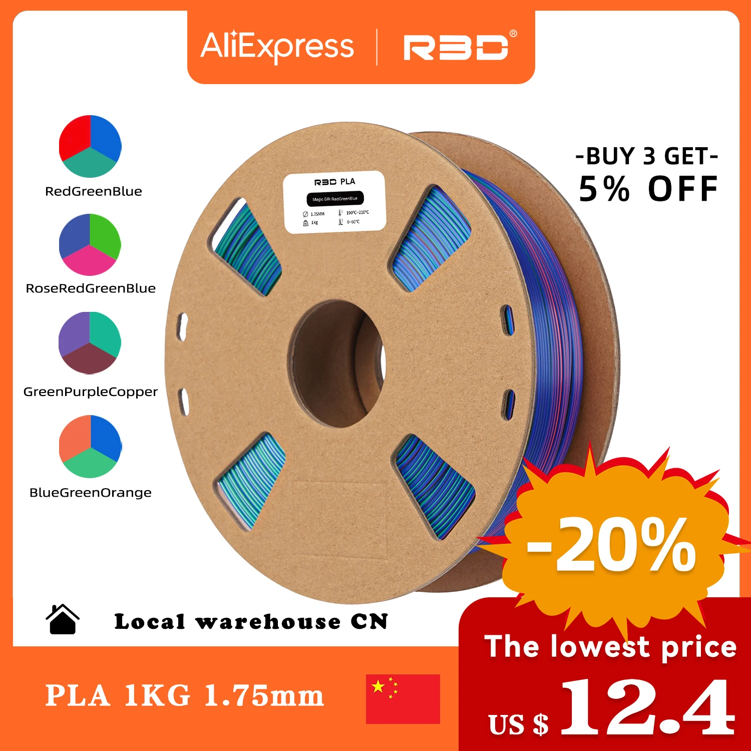 

Createbot (R3D) Three-color PLA 1kg 2.2 lbs Filament 1.75mm ±0.03mm Filament 3d pla sublimación productos