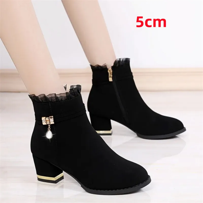 

Women Fashion Round Toe Suede High Quality Side Zip Square Heel Boots Lady Casual Comfort Autumn Winter Shoes Femmes Bottes B710