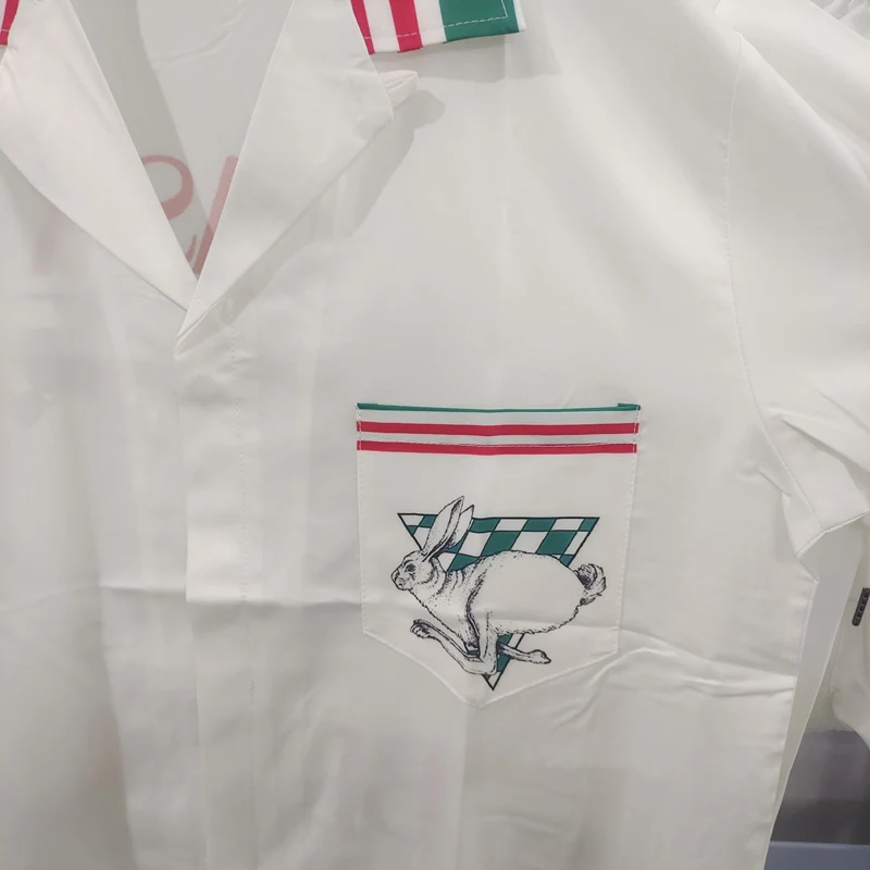 Red Green Plaid Rabbit Print CASABLANCA Shortpant Shirt Set Men Women 1:1 Best Quality Hawaii Beach Seaside Holiday Surf Suit