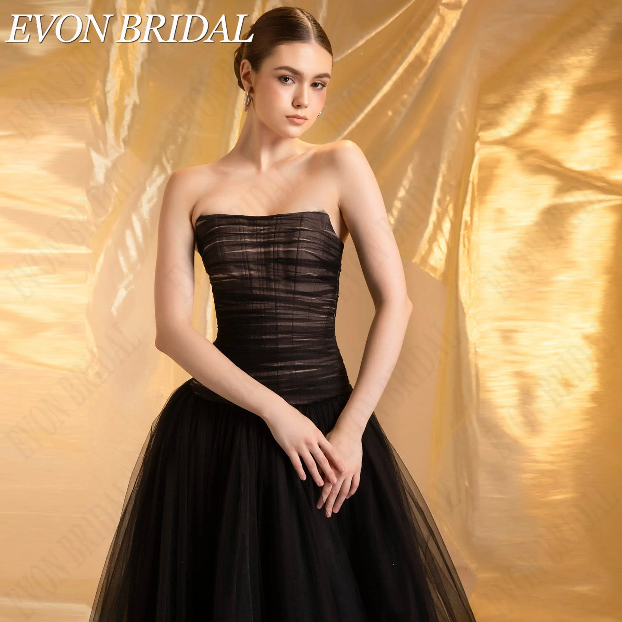 EVON BRIDAL Бесрукавный Банд топ С Горизонтальными Складками Из Тюля Многослойный Легкий Черный Тюль Длинная Очень Широкая А-Линия Юбка Платья С Молнией На Спине Сделанные На Заказ На Официальные Вечерние Мероприятия (art.: 3920dc2e7e28f) - 3920dc2e7e28f