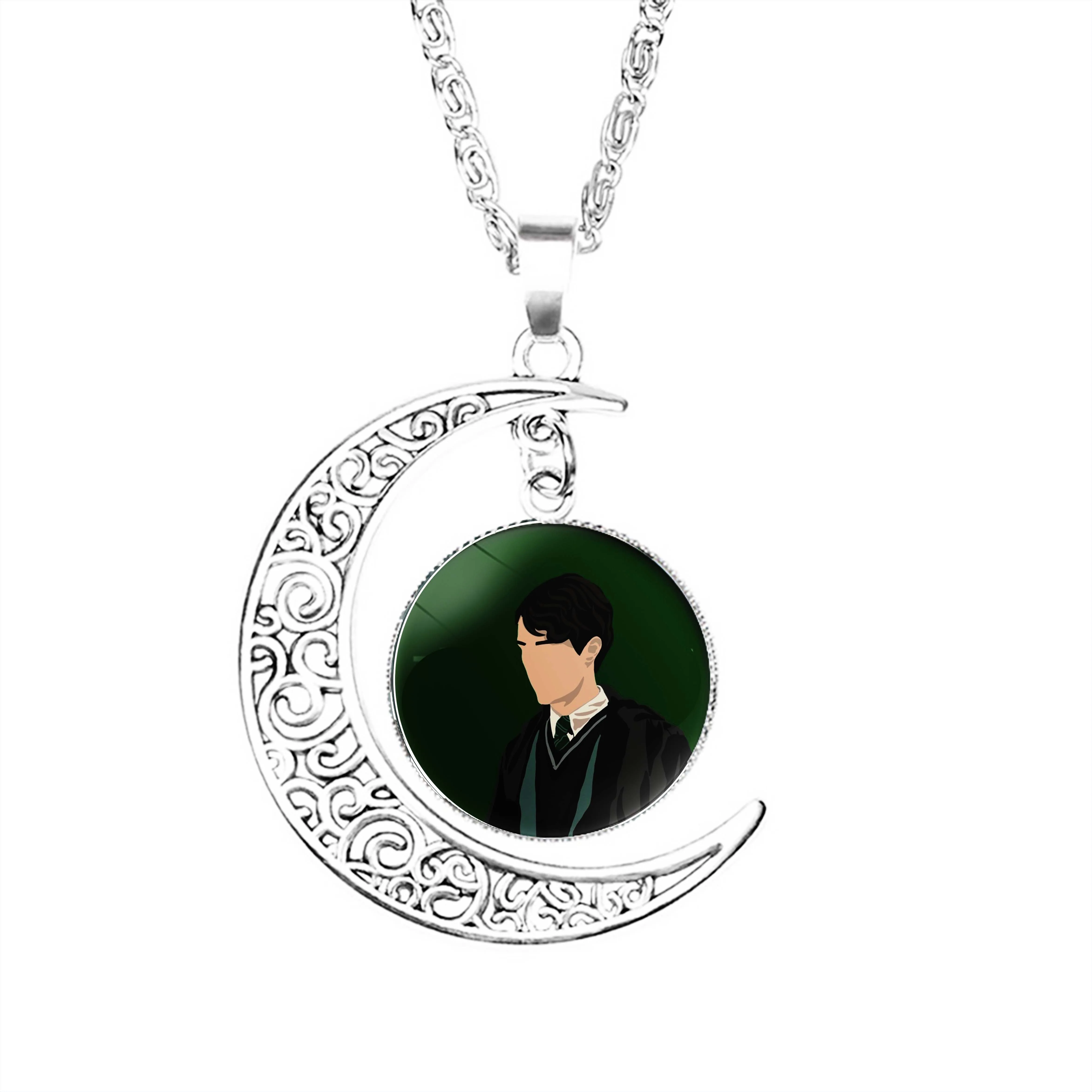 

Tom Riddle Moon Necklace Glass Girls Dome Stainless Steel Chain Women Pendant Lady Lovers Gifts Accessories Party Jewelry Men