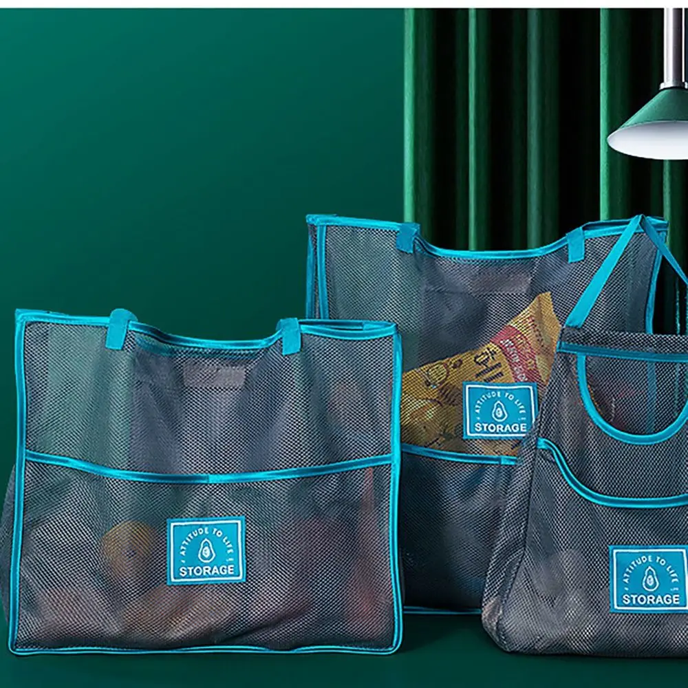 

Blue Fruit And Vegetable Storage Bag Mesh Fabric Large Capacity Hanging Storage Bag Strong Easy To Clean Hollow Mesh Bag