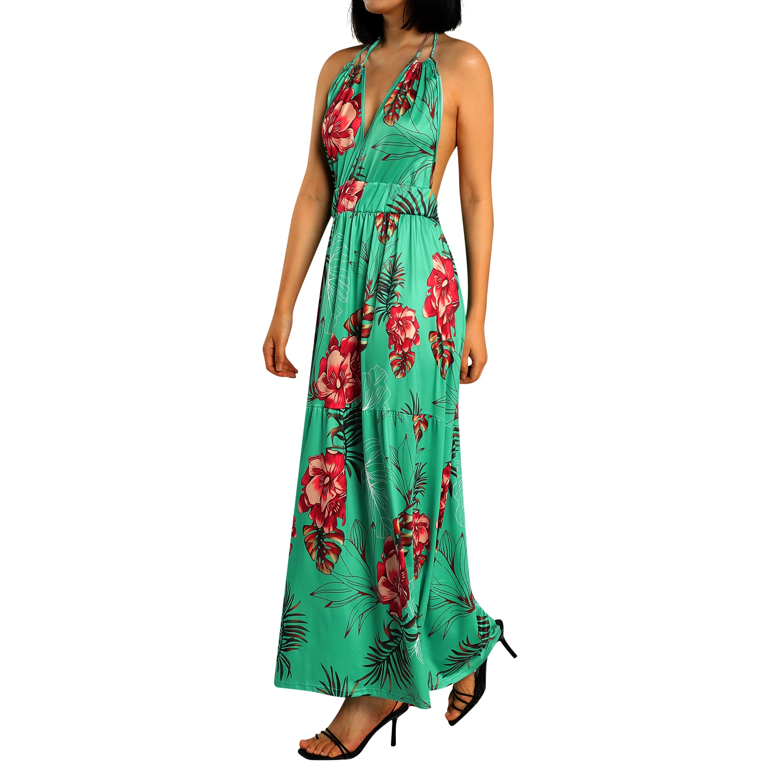 Женское длинное платье на бретельках Повседневный Сарафан Макси в стиле бохо с