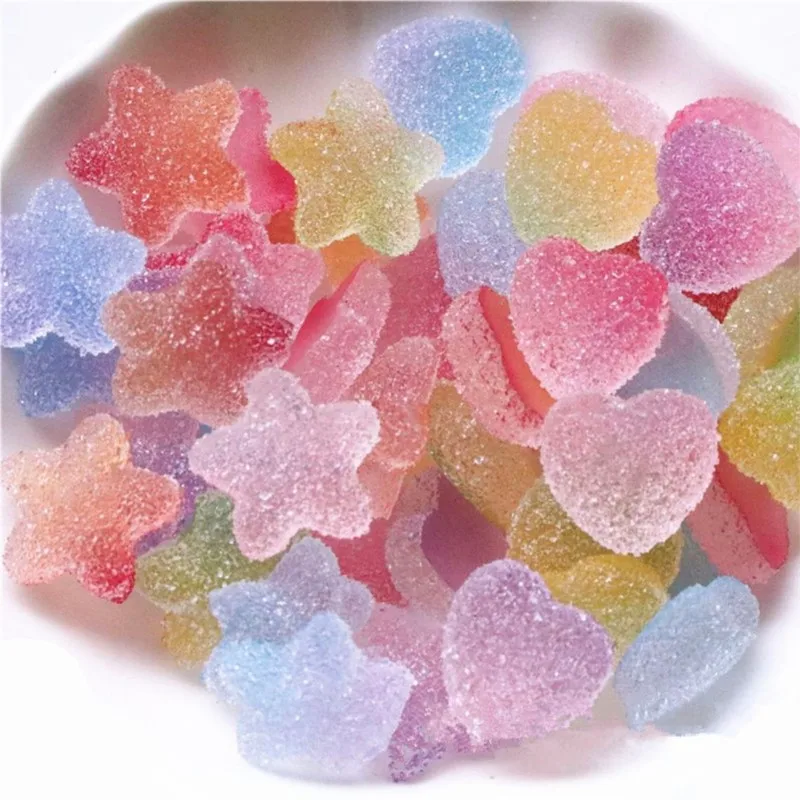 SUGAR HEARTS CANDY- 50 piece set Soft jelly gummis Kawaii Decoden Nail Charms 10x10mm Kawaii Heart Candy Nail Art Charms 10X10mm images - 6