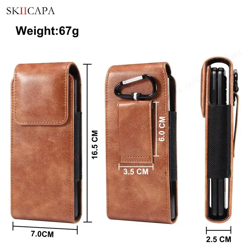 Leather Phone Pouch Case For Samsung Galaxy Z Fold 4 3 2 5G Holster Belt Clip Waist Bag Protective Cover For Huawei Mate XS 2 images - 4