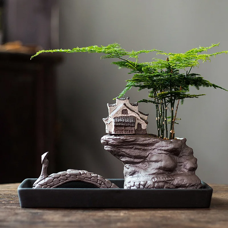 

Бамбуковый горшок вознесенных зеленых растений, цветочный горшок impression Jiangnan Zen, украшения в китайском стиле, креативный домашний керамичес...