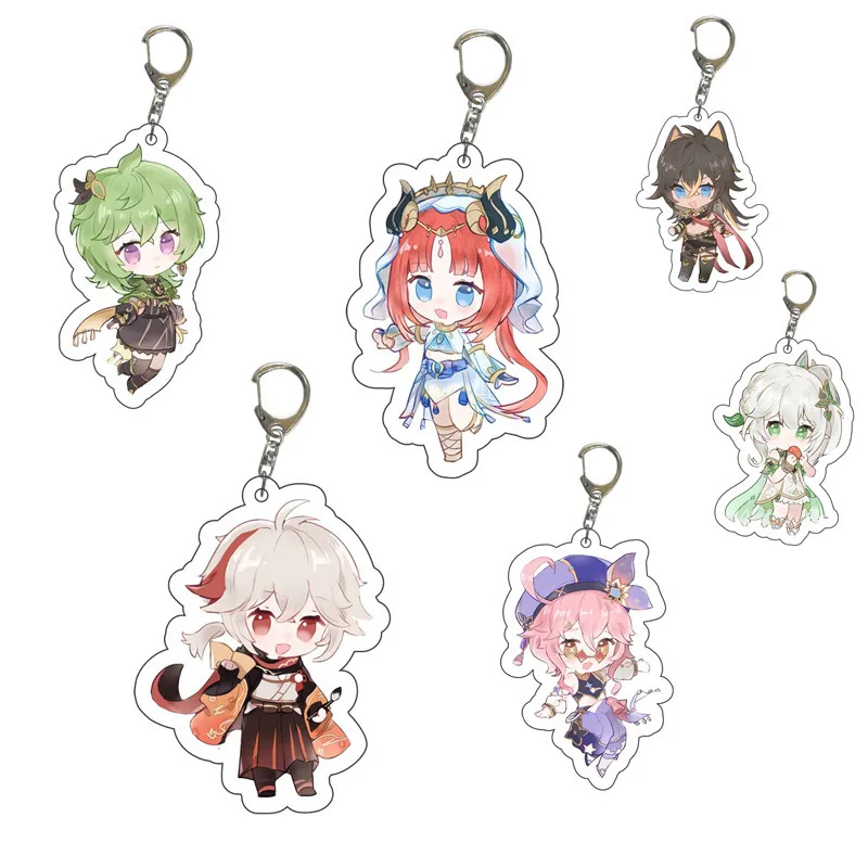 

Anime Genshin Impact Snezhnaya Keychain Childe Columbina Pantalone Arlecchino Key Chain Accessories Cute Bag Pendant Fans Gifts